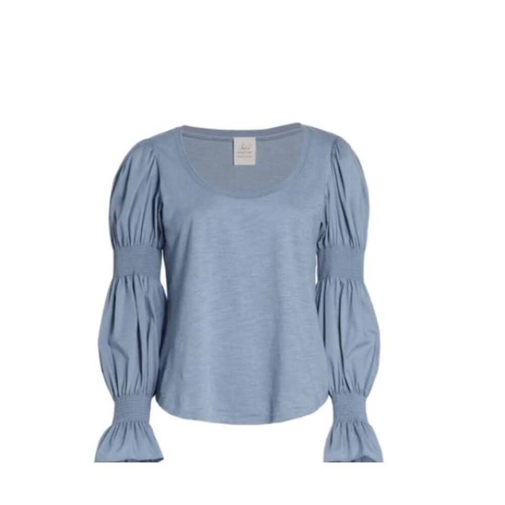CINQ A SEPT Libby Puff-sleeve Top In Glacier‎ Blue Round Neck Size Small